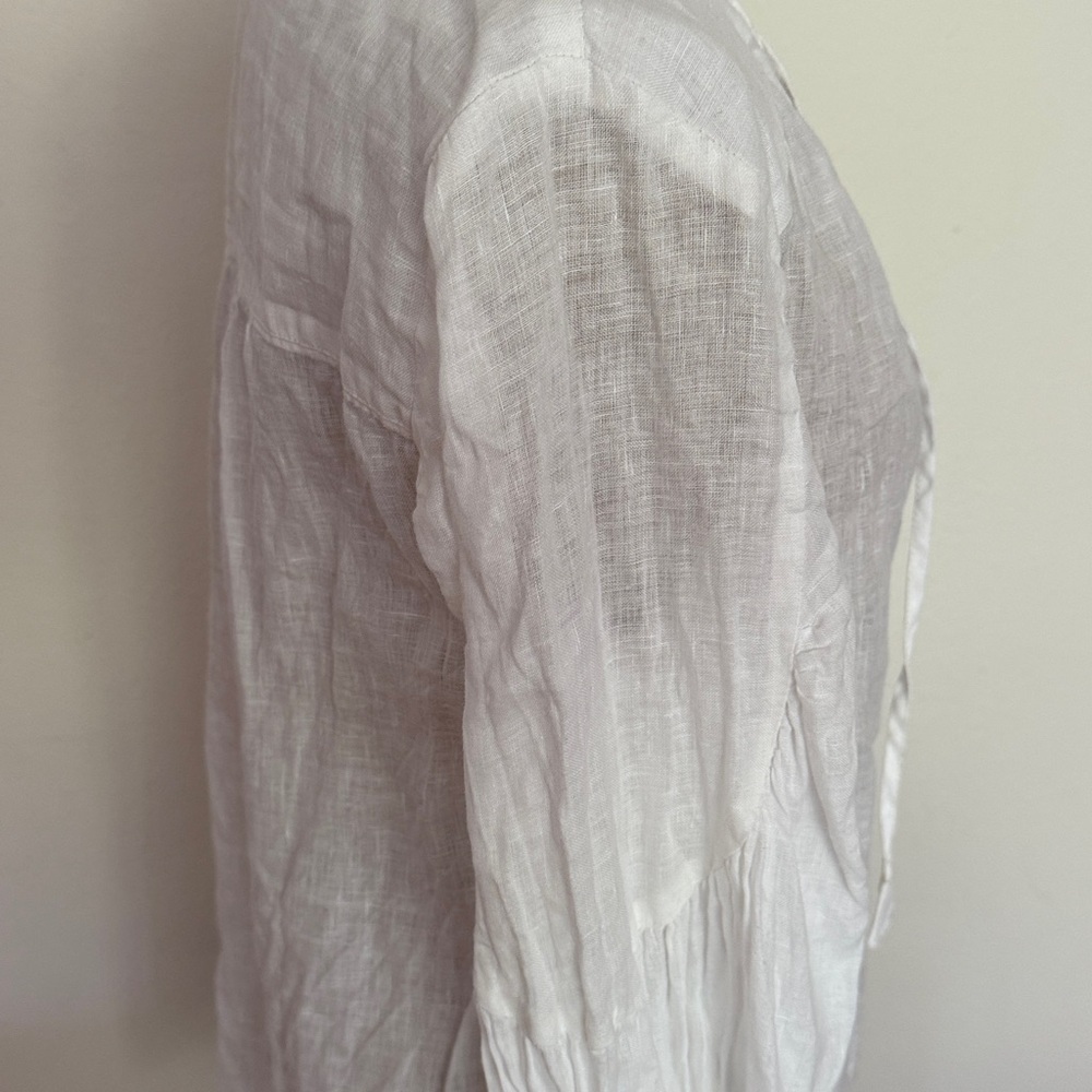 Anthropologie sz S 100% linen white  Maeve Blouse v neck ties pleats great cond - Picture 4 of 9